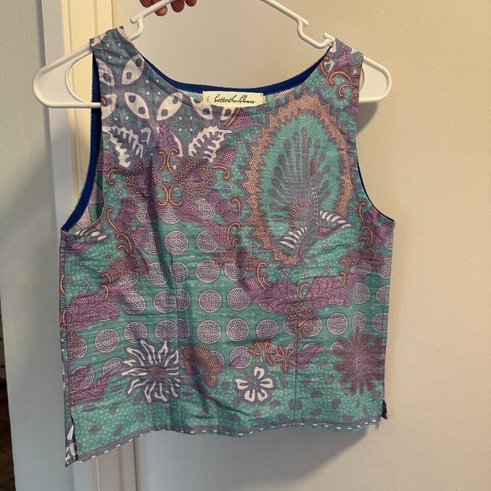 SOLD Better than Blouses Handmade Turquoise Printed Pattern Cotton Top Nyonya